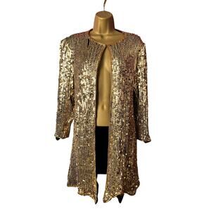 Jewel Queen Gold Sequin Silk Jacket Cardigan Vintage Silk Evening Jacket Formals